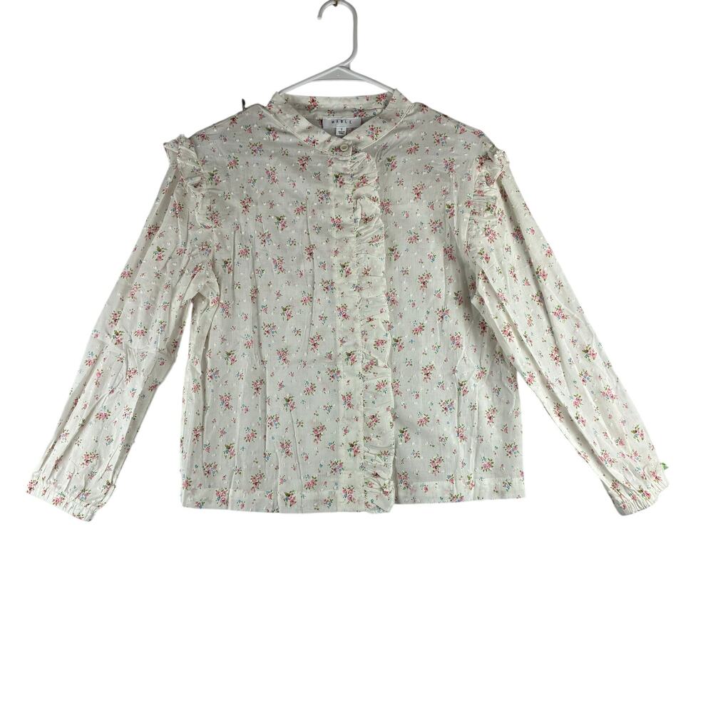 Mable Button Up Ruffle Trim Ditsy Floral Blouse Women's Small Feminine Cottage
